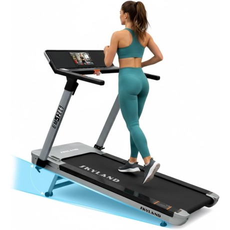 SKY LAND Treadmill 4HP Peak Motor, 28-Level Auto Incline, Foldable Running Machine with TFT Touchscreen Display, WiFi Connectivity, Shock Absorption & Bluetooth – Treadmill for Home Use EM-1286
